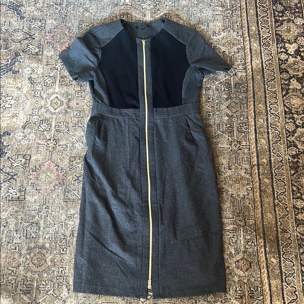 Tara Jarmon Elegant Gray And Black Sheath Dress Wool Blend Sz 42 ( 10 Us )